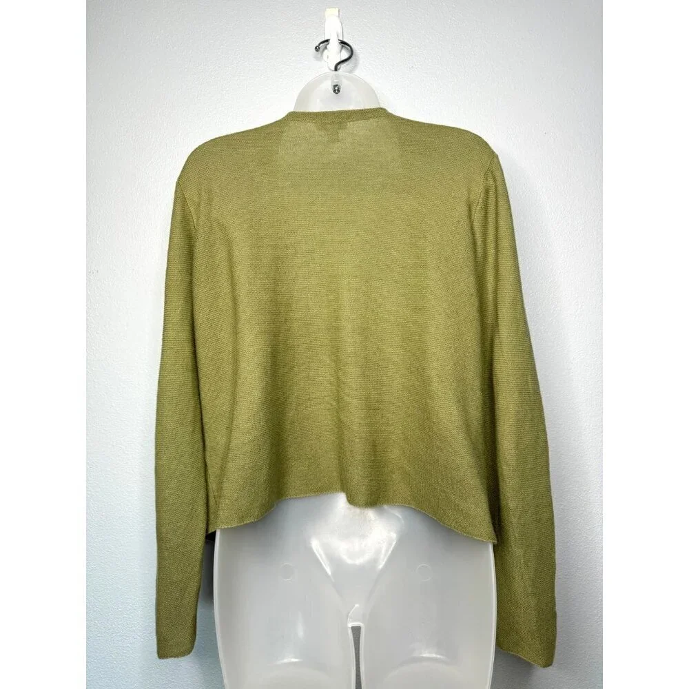 J.Jill Linen Open Front Long Sleeve Cardigan Shrug Linen Cotton SZ M Olive Green
